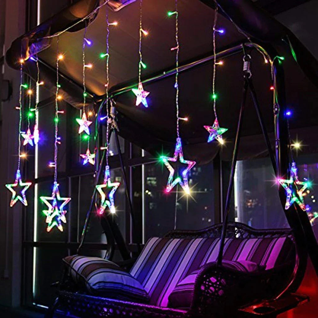 3386 12 Stars LED Curtain String Lights with 8 Flashing Modes for Home Decoration, Diwali & Wedding LED Christmas Light Indoor and Outdoor Light ,Festival Decoration (Multicolor) 3386 12 Stars LED Curtain String Lights with 8 Flashing Modes for Home Decoration, Diwali & Wedding LED Christmas Light Indoor and Outdoor Light ,Festival Decoration (Multicolor)